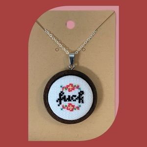 Fuck cross stitch necklace